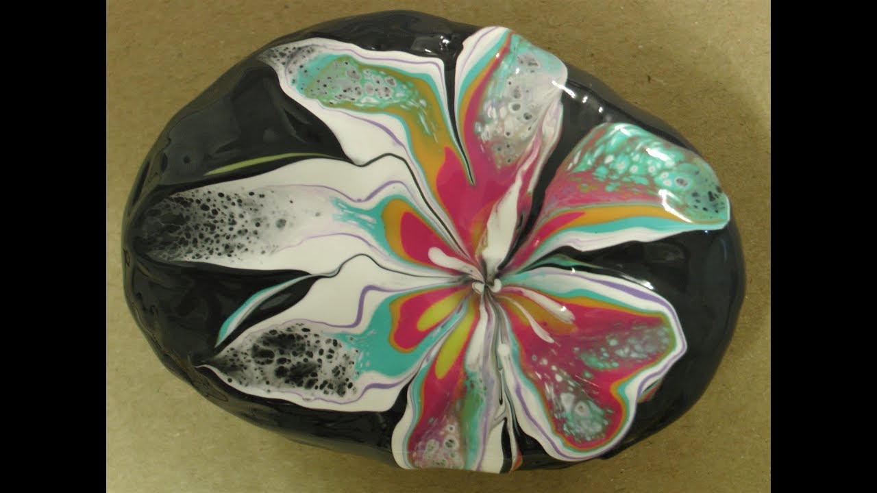 Steine bemalen mit Acryl. Acrylic Pouring on a Rock-