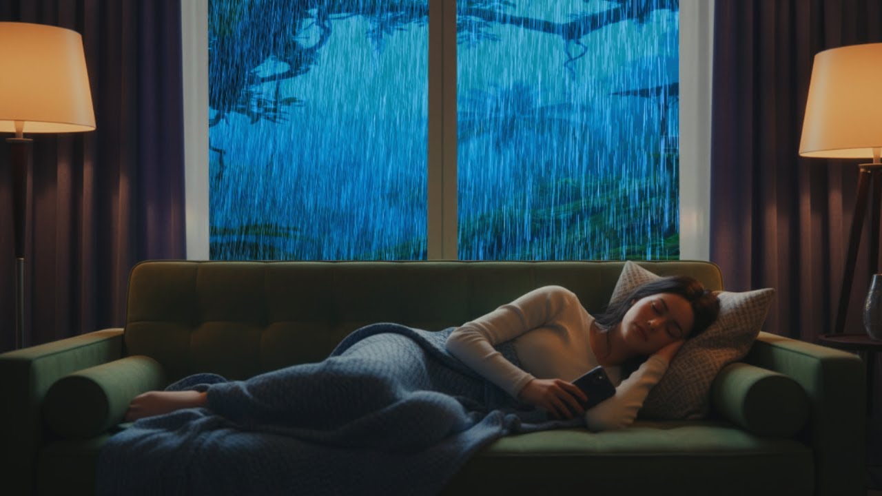 Rainy Night Comfort 🌧️ She Fell Asleep on the Couch