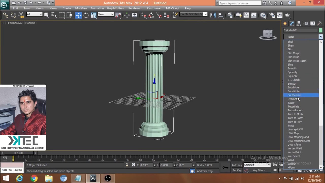 3d max lessons (3DS MAX TUTORIAL ,  HOW TO MAKE PILLER BY CYLINDER)