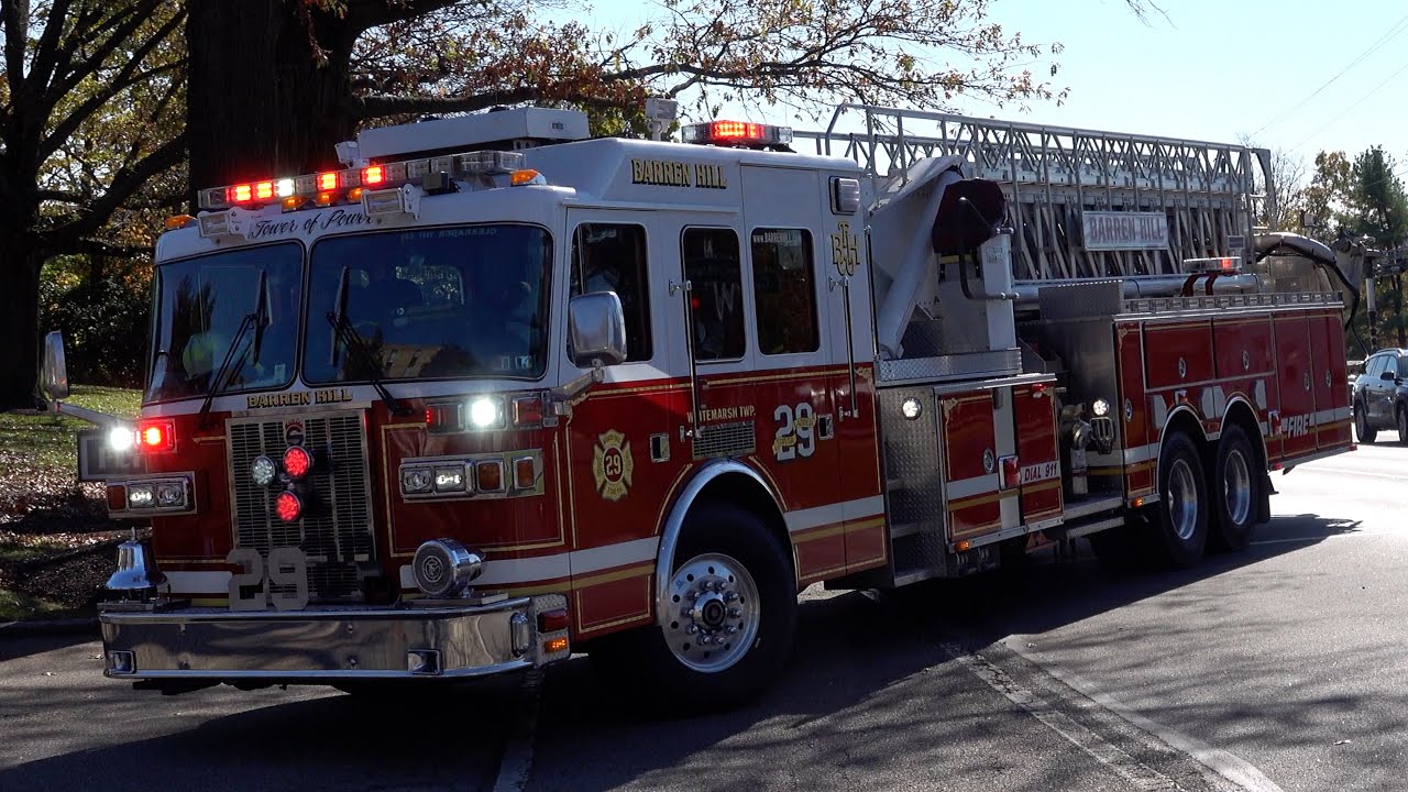 Barren Hill Fire Company Tower Ladder 29, Traffic 29 & Plymouth Township FM 44 Responding