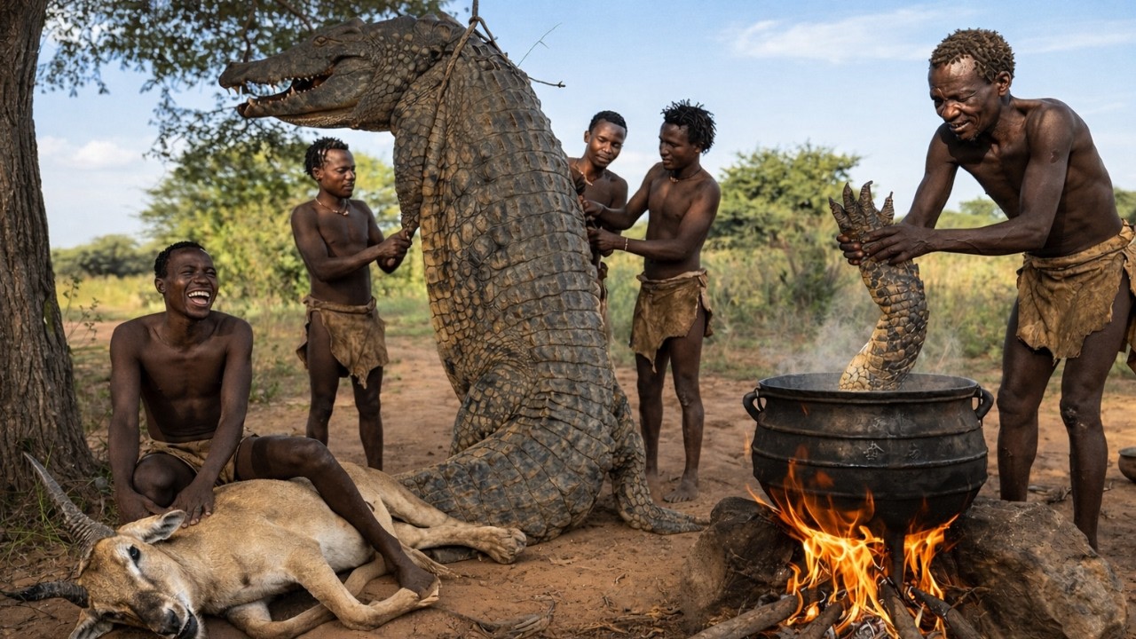 Cocodrilo Africano de 200 Millones de Años | La Caza Más Peligrosa de la Tribu Hadzabe