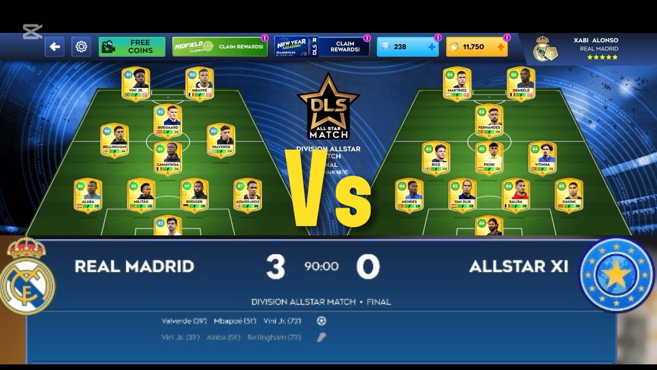 Dls 26 | REAL MADRID VS ALLSTAR XI 3-0 Full Highlights ⚽️