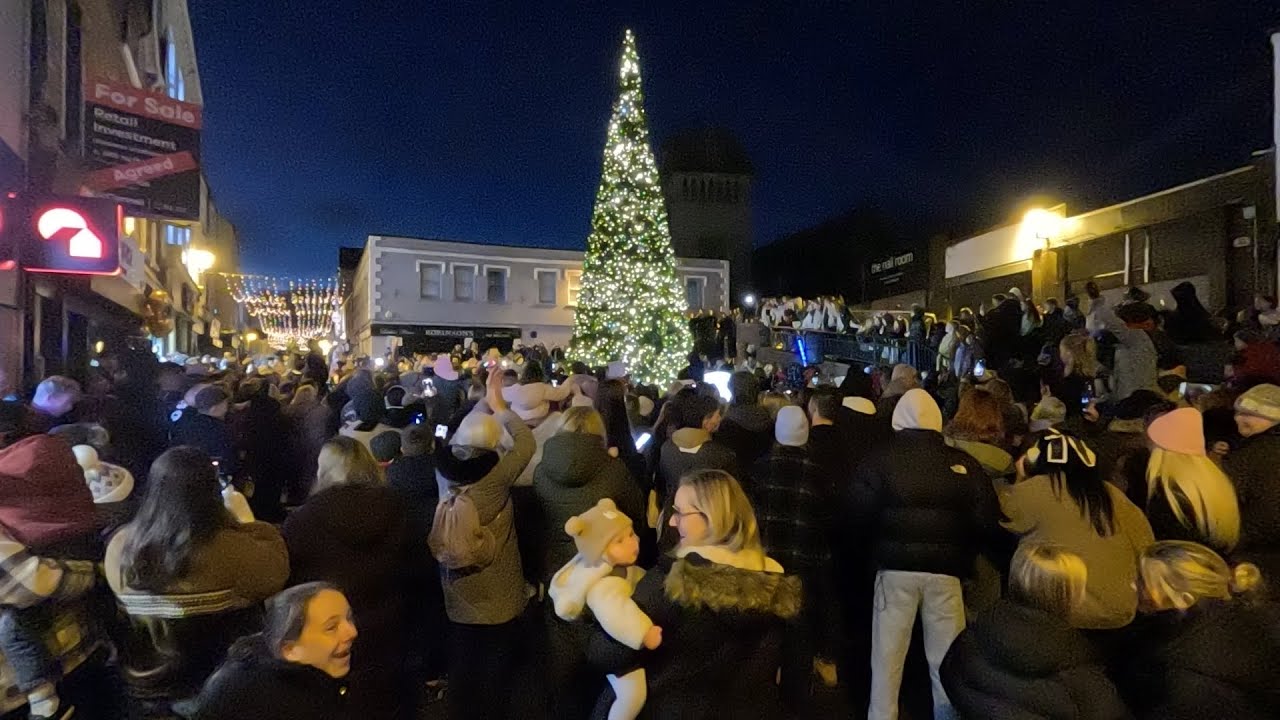 Carrickfergus Christmas tree Light Switch on.