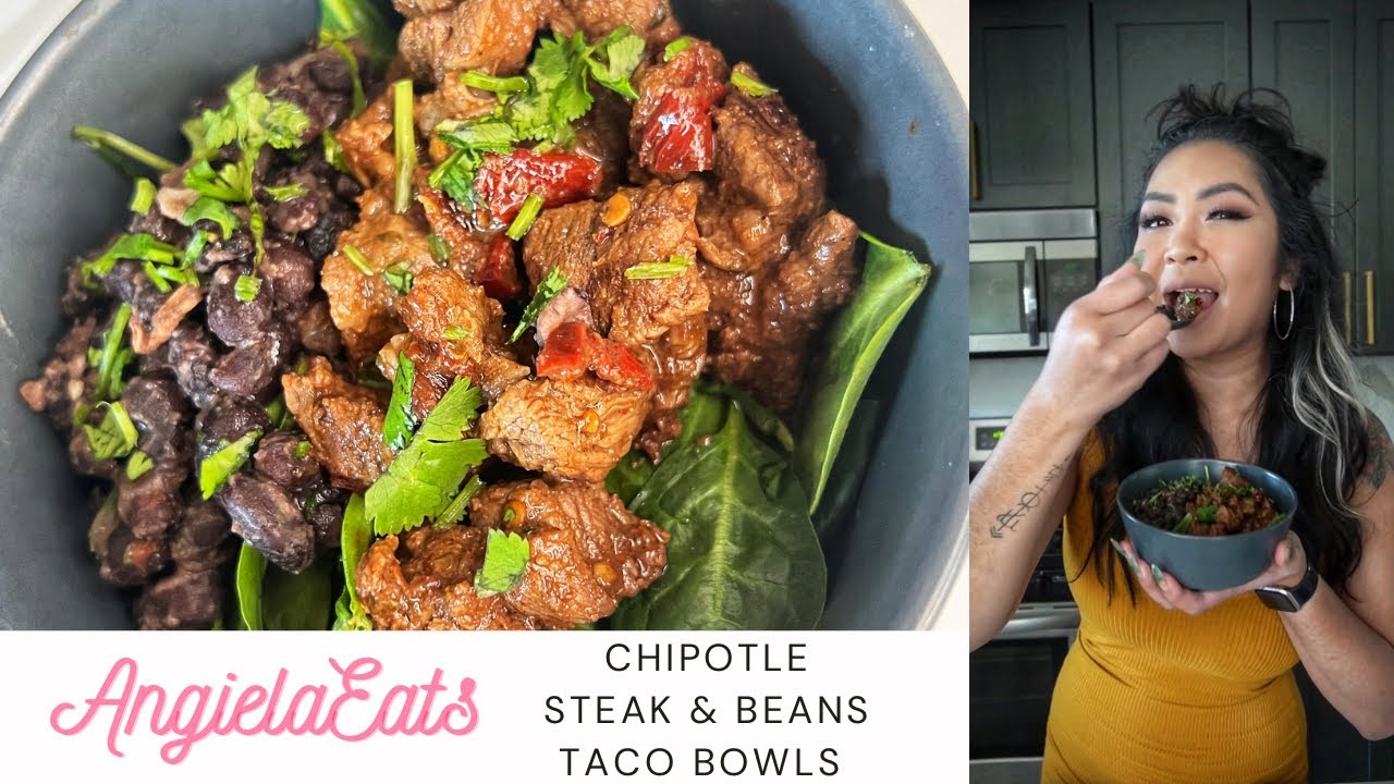 EASY TACO SALAD BOWLS | Meal Prep Idea | Chipotle Steak and Beans Recipe | AngielaEats