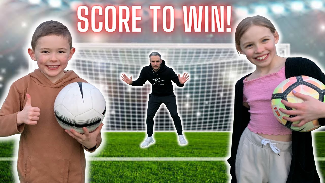 SCORE A GOAL TO WIN THE MYSTERY PRIZE CHALLENGE!! Brother and sister football team game vs Dad!