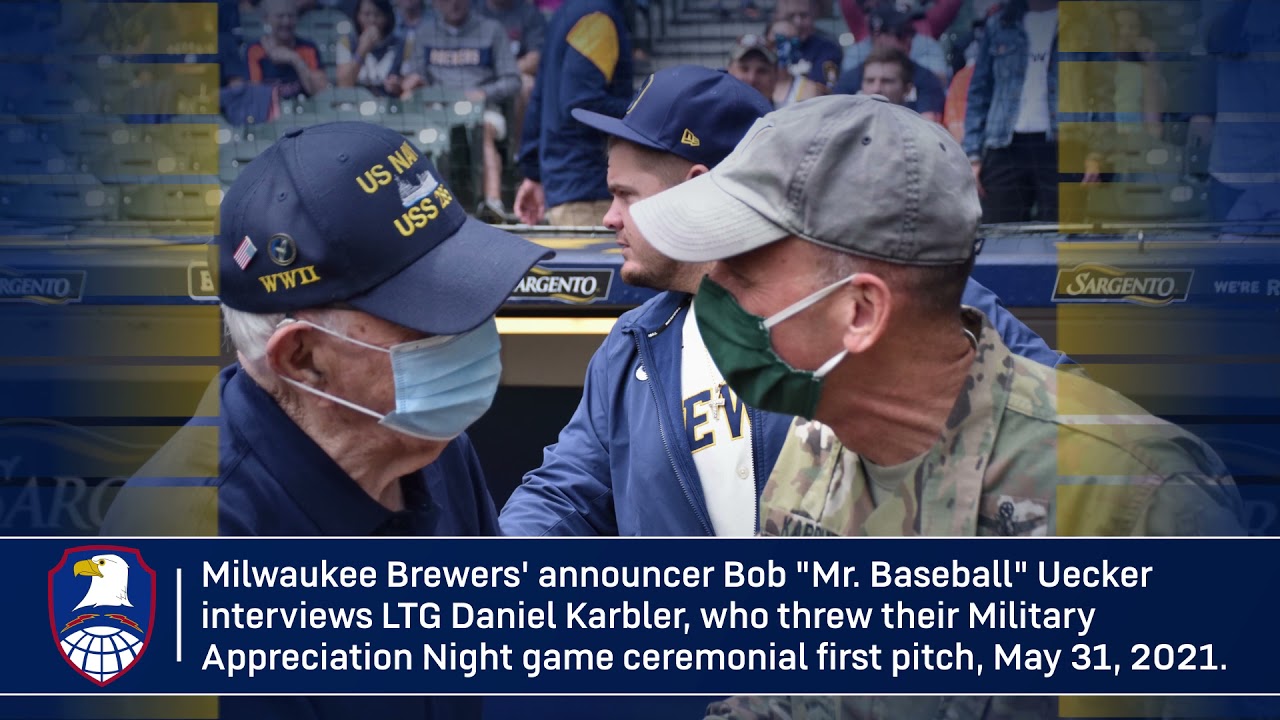 Bob Uecker interviews LTG Daniel Karbler during the 6th Inning of the May 31, 2021 Brewers Game