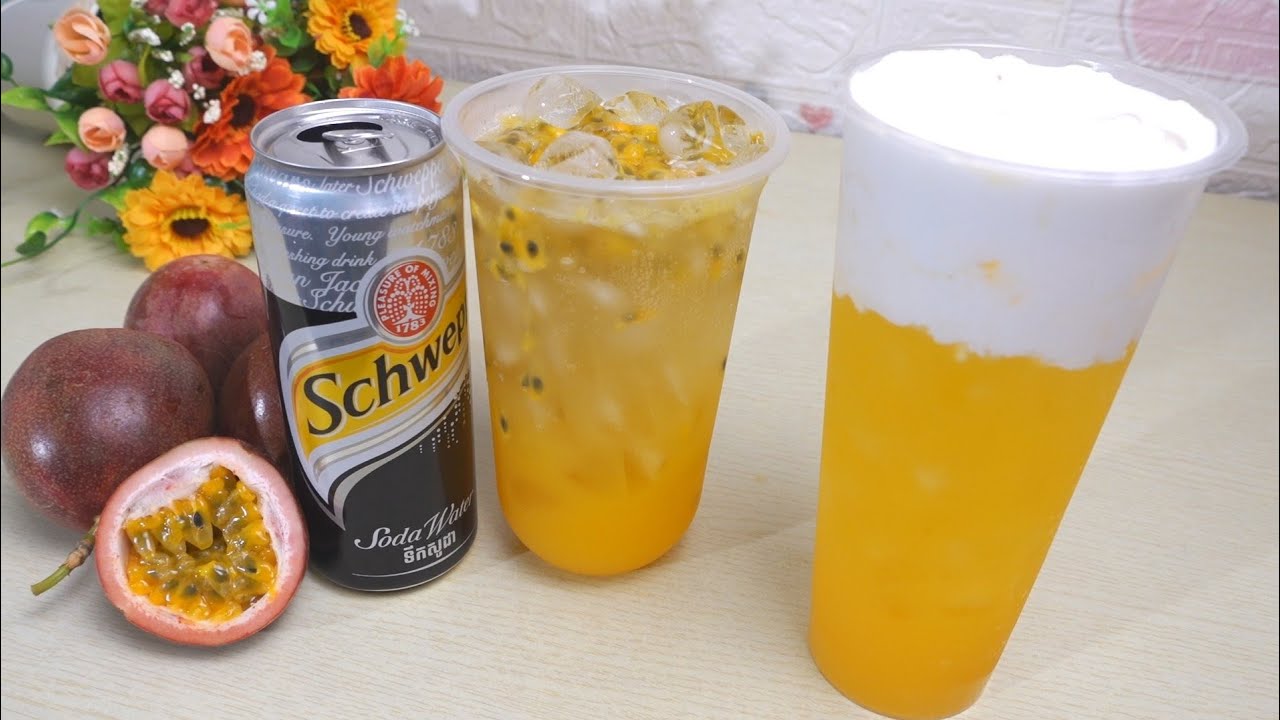 របៀបធ្វើផាសិនសូដា និង ផាសិនគ្រីម Macchiato | Passion Soda and Passion Cream Macchiato