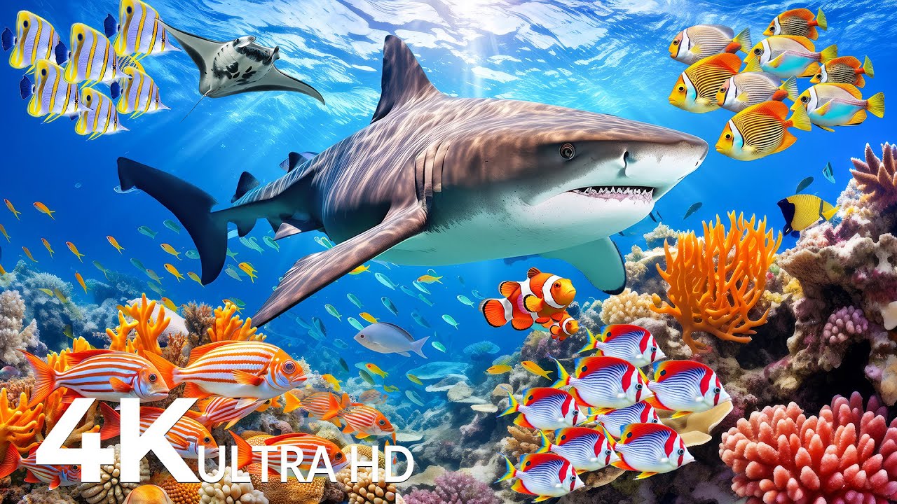 OCEAN 4K UHD - Calming Underwater Scenery with Sea Animals and Beautiful Coral Reef & Relaxing Music