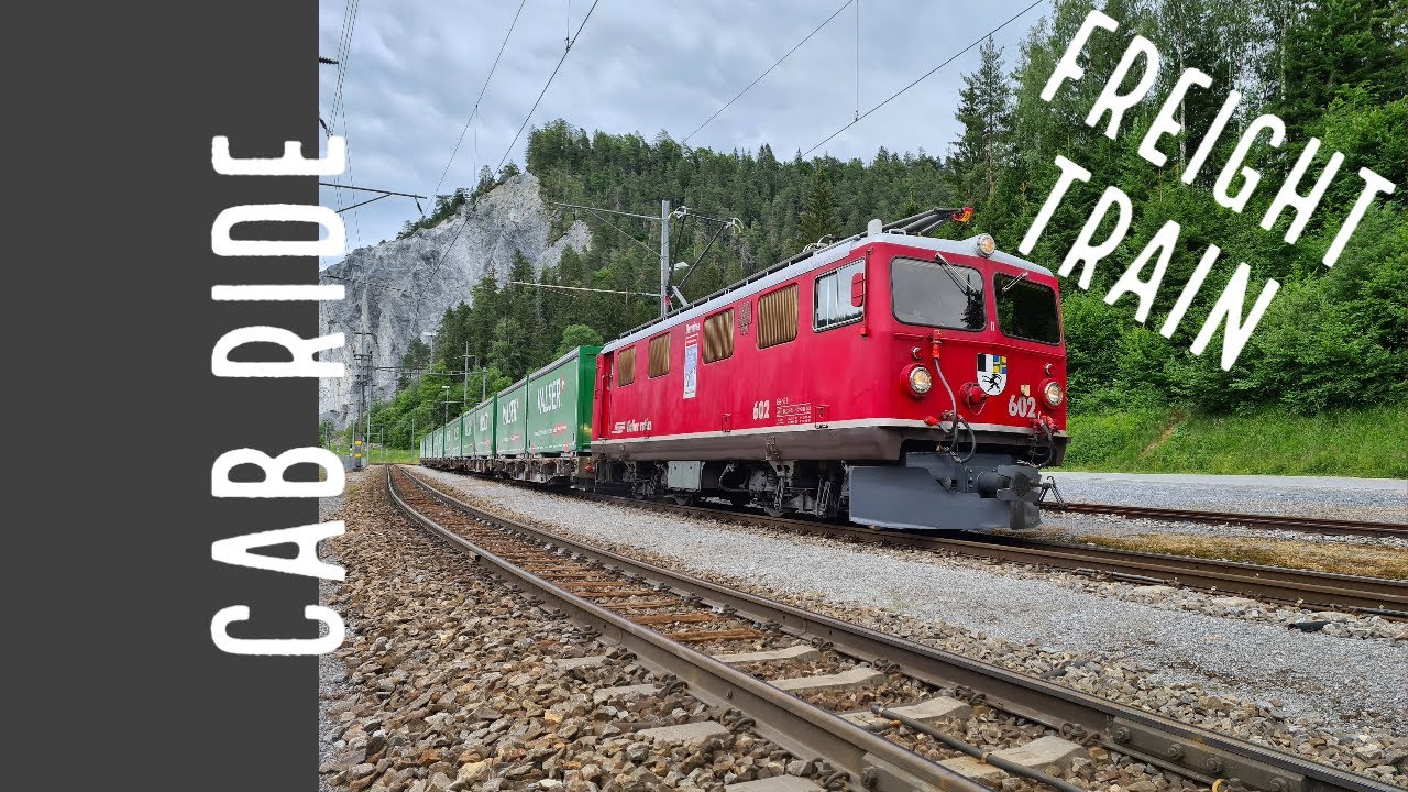 Rhaetian Railway (SWITZERLAND) cab ride with a freight train HAULED by a 1947 bulit locomotive.