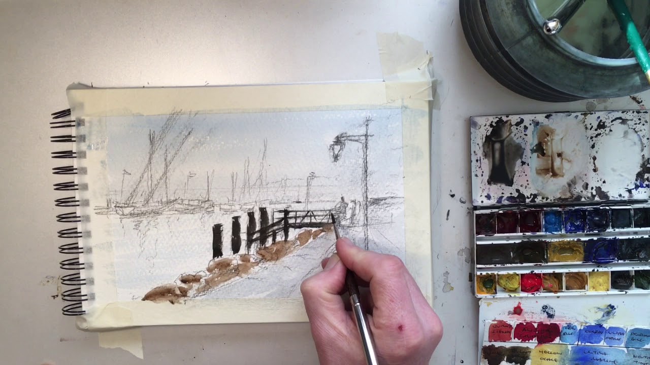 Part 1 of 2: Bockingford Sketchpad Painting Project #2 - How to Paint Evian Harbour, France