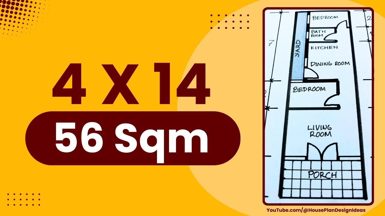 План дома 4x14 метров площадью 56 квадратных метров 2 спальни