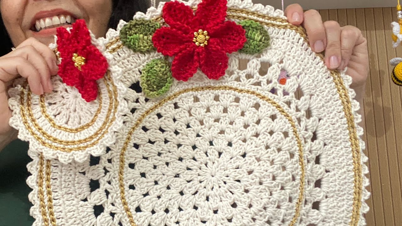 #passoapasso 🌺Parte 1: flor natalina para o porta copos e outra para o sousplat 