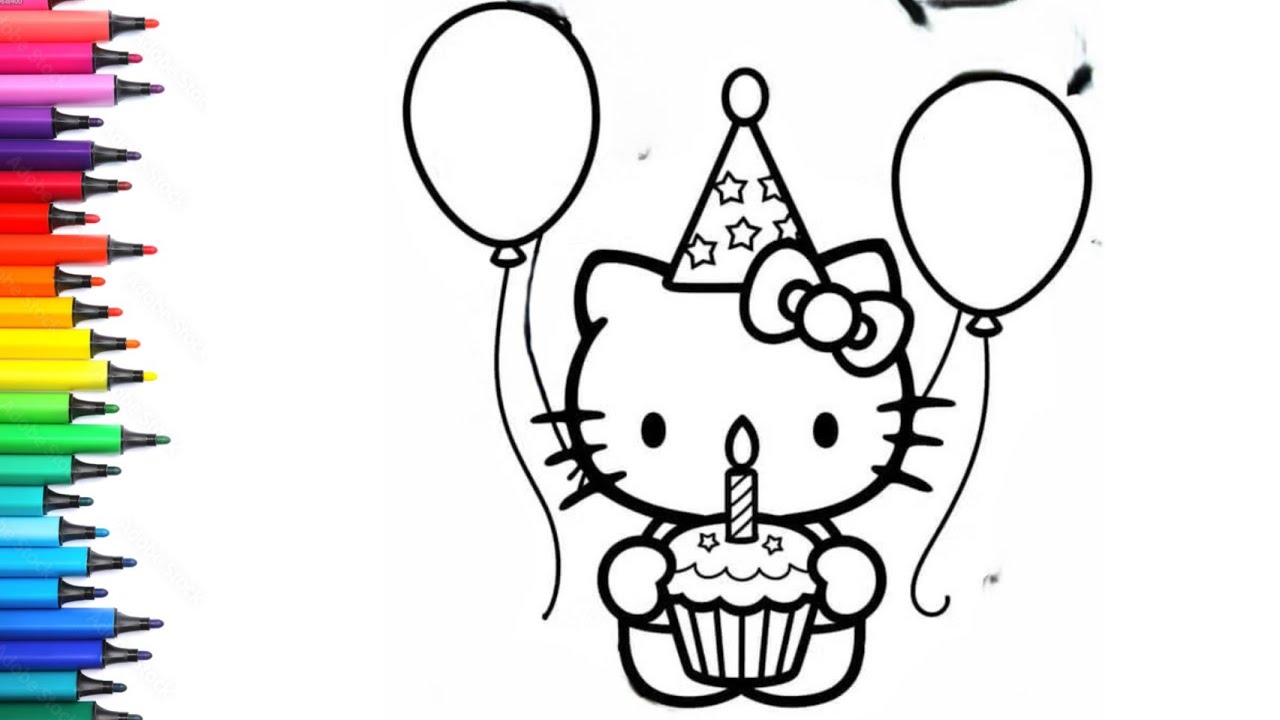 Рисунок Hello Kitty, держащей кекс, для детей и малышей. Детское искусство.