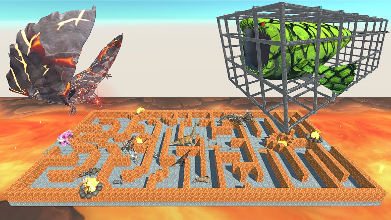 NEW MAZE OVER THE LAVA ESCAPE FROM RODAN AND RESCUE MONSTER BLOOP - Animal Revolt Battle Simulator