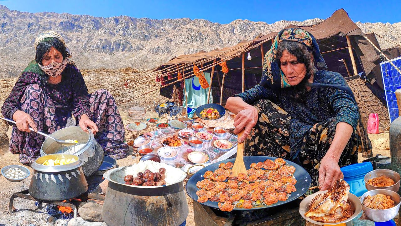 Mix Of IRAN Rural Dish from Organic chicken, Yogurt, Butter, ghee, Jam, cutlet, Broth To Bread ◽️ 4K