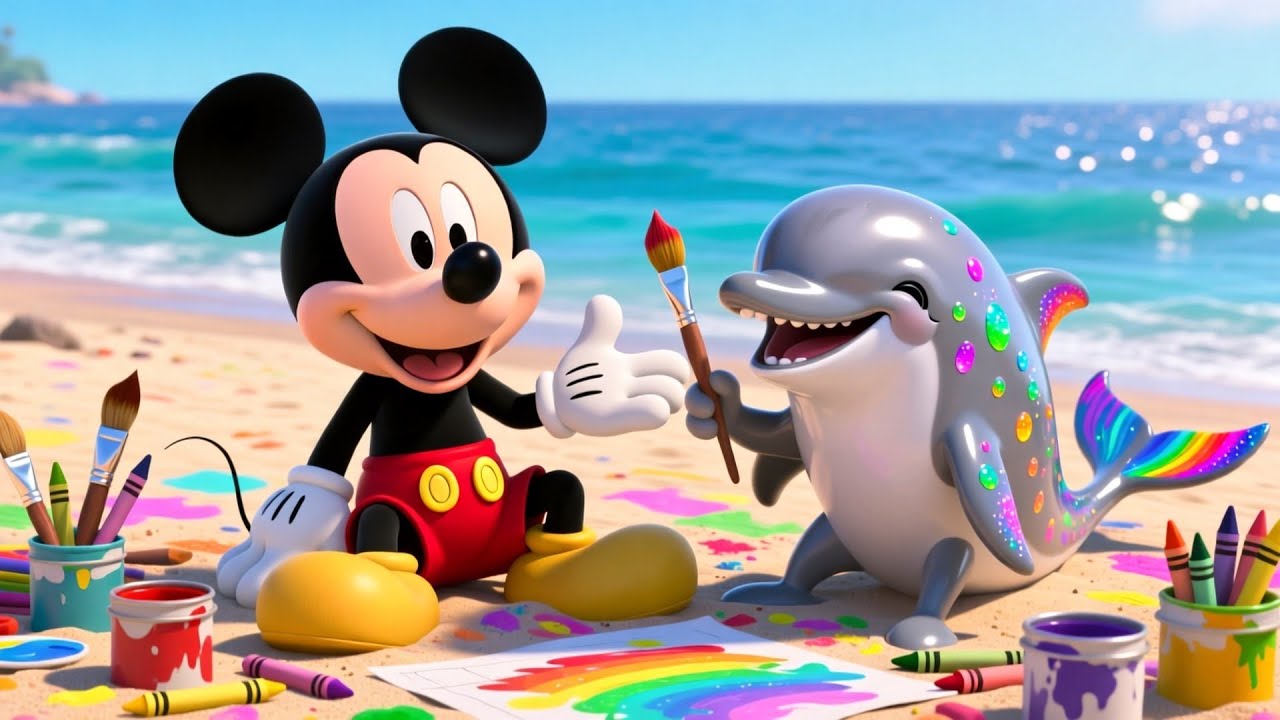 🌊🐭 Mickey Mouse & the Dolphin’s Doodles 🐬 | Kids Poem & Story Adventure 🎨✨