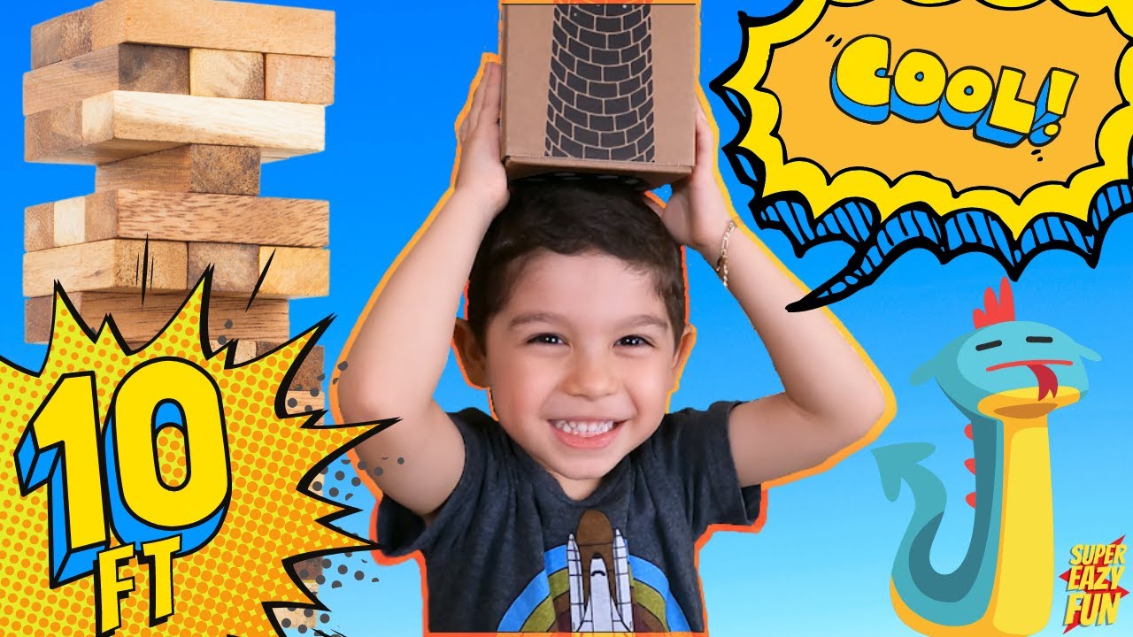 Super Giant Jenga Tower Game! 10 ft Tall Challenge! Welcome to Super Eazy Fun!