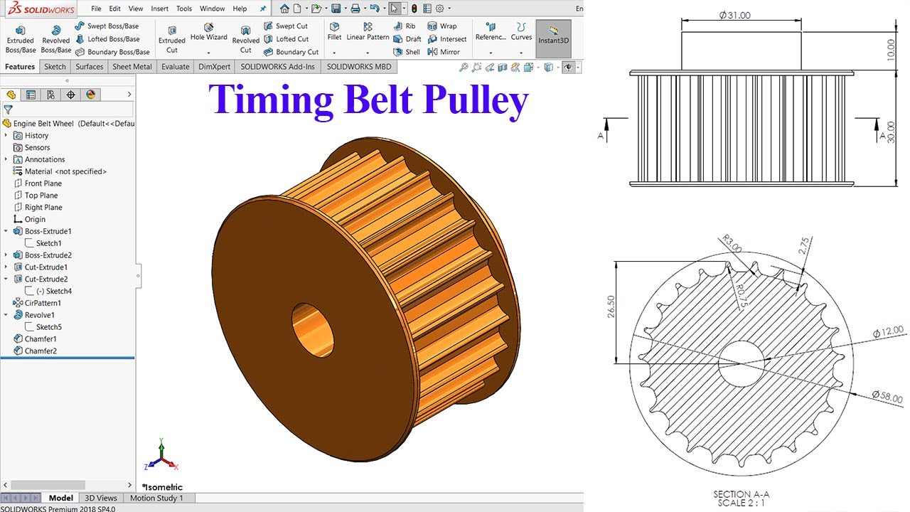 Timing Belt Pulley | Solidworks Beginners Tutorial