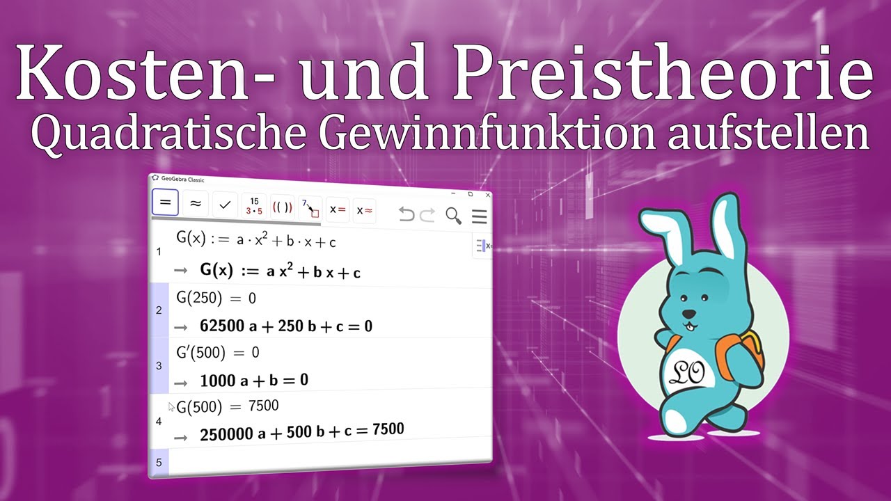 Quadratische Gewinnfunktion aufstellen und Gewinnbereich berechnen