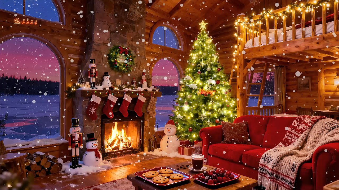 Peaceful Christmas Ambience🎄Relaxing Christmas Music🔥Relaxing Piano Music & Crackling Fire for Sleep