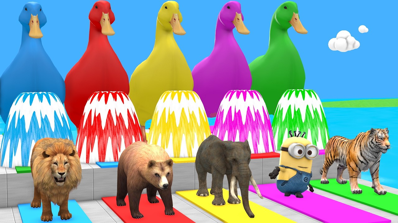 Long Slide Game with Cow Elephant Gorilla Hippopotamus Tiger 3d Animal Game Funny 3d Animals