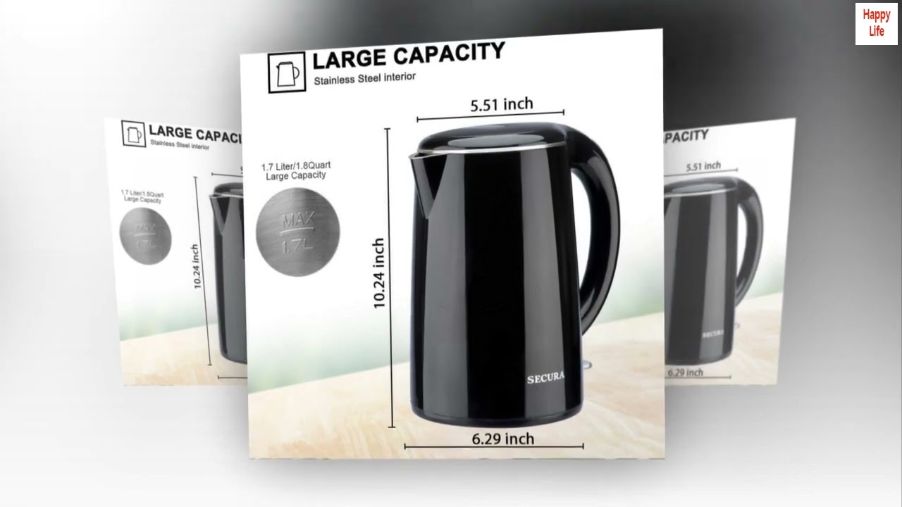 Secura SWK-1701DB The Original Stainless Steel Double Wall Electric Water Kettle 1.8 Quart