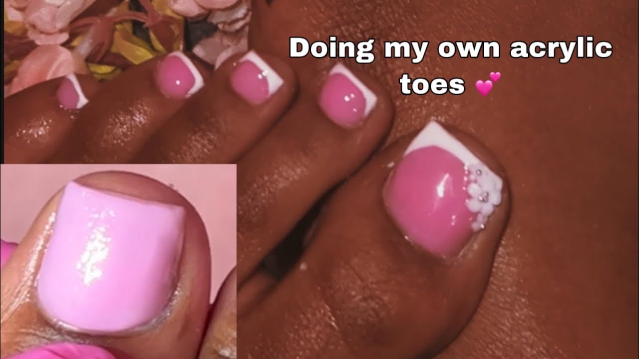 Acrylic toe tutorial 💕| French tip toes💕