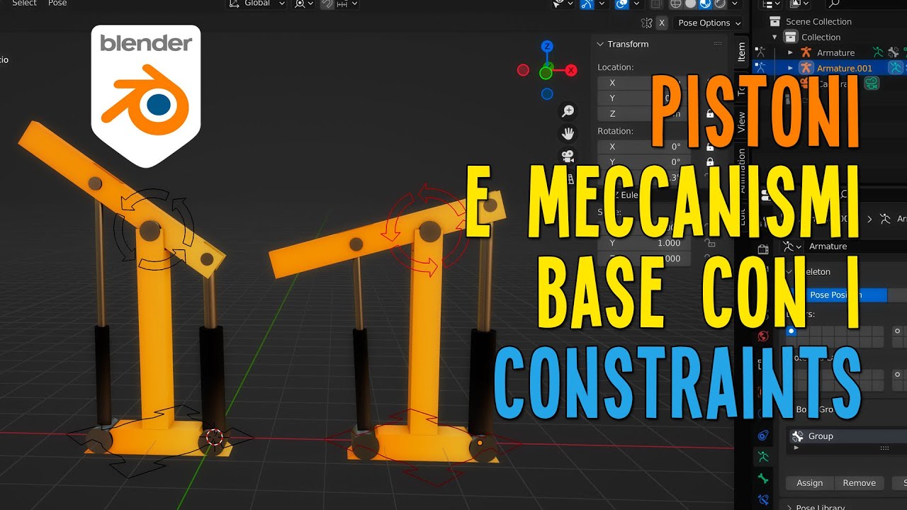 Constraints base in blender: rig di pistoni e meccanismi automatici