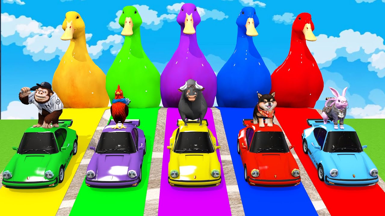 Long Slide Game With Cow Elephant Gorilla Hippopotamus Tiger - 3d Animal Game - Funny 3d Animals