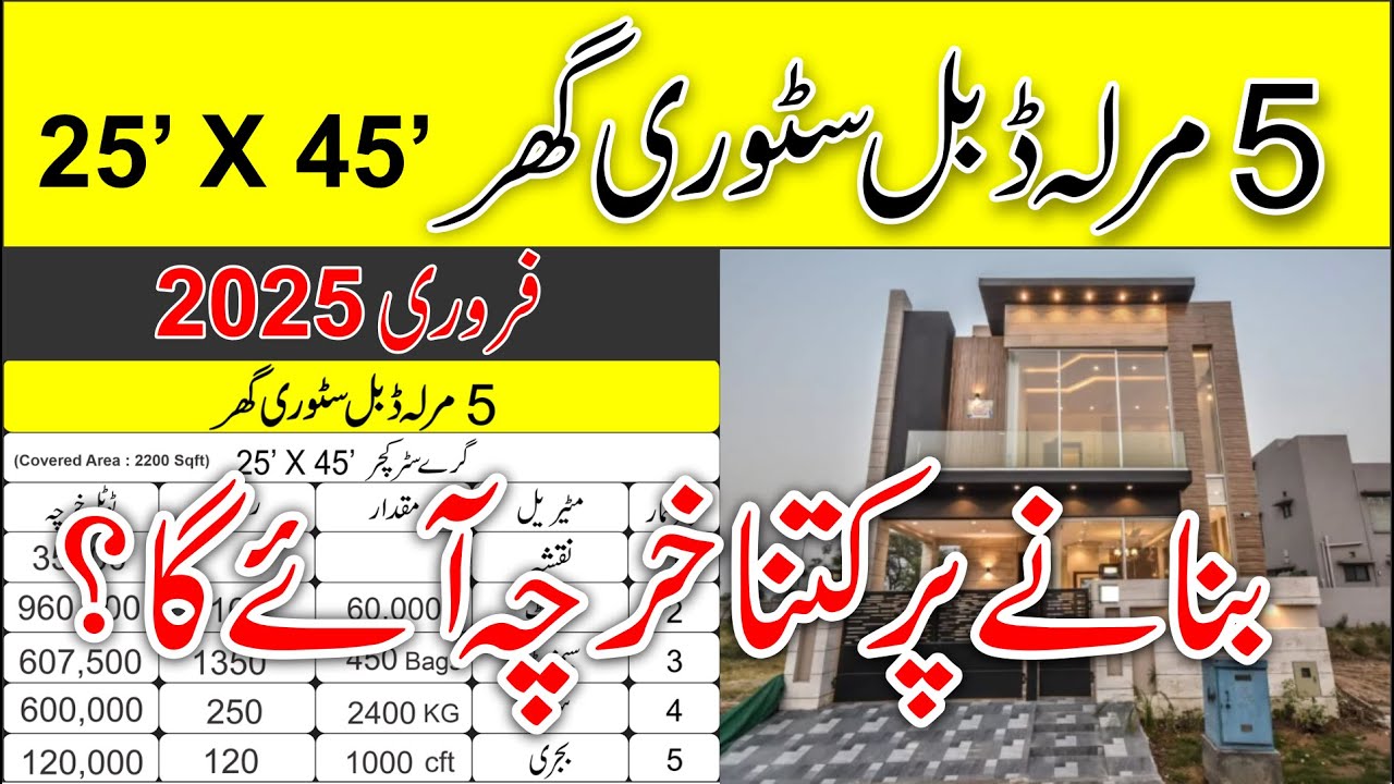 5 Marla House Construction Cost 2025 in Pakistan | 5 Marla House Estimate | 5 Marla House Cost  2025