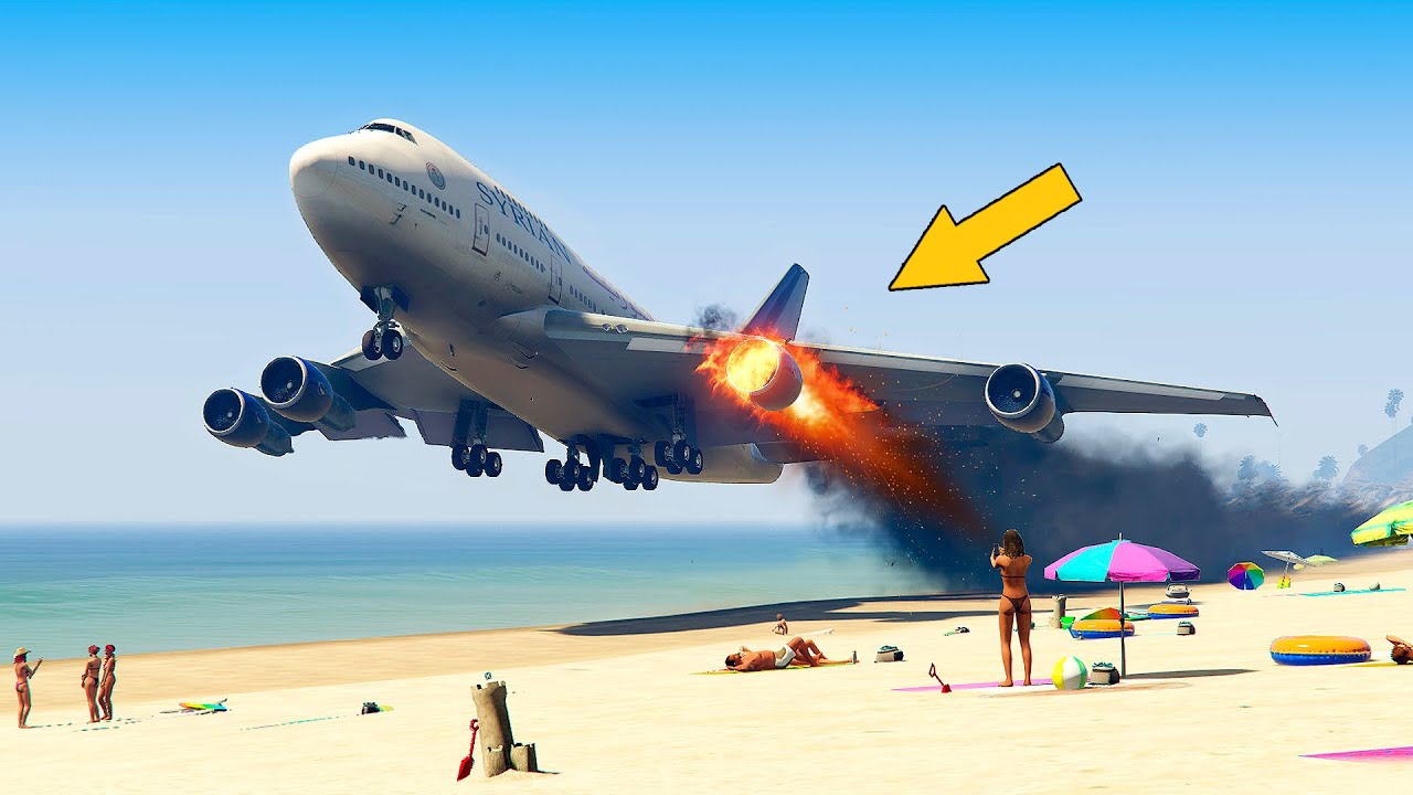 GIANT BOEING 747 Emergency Landing on the Beach after ONE Engine Failure| GTA 5