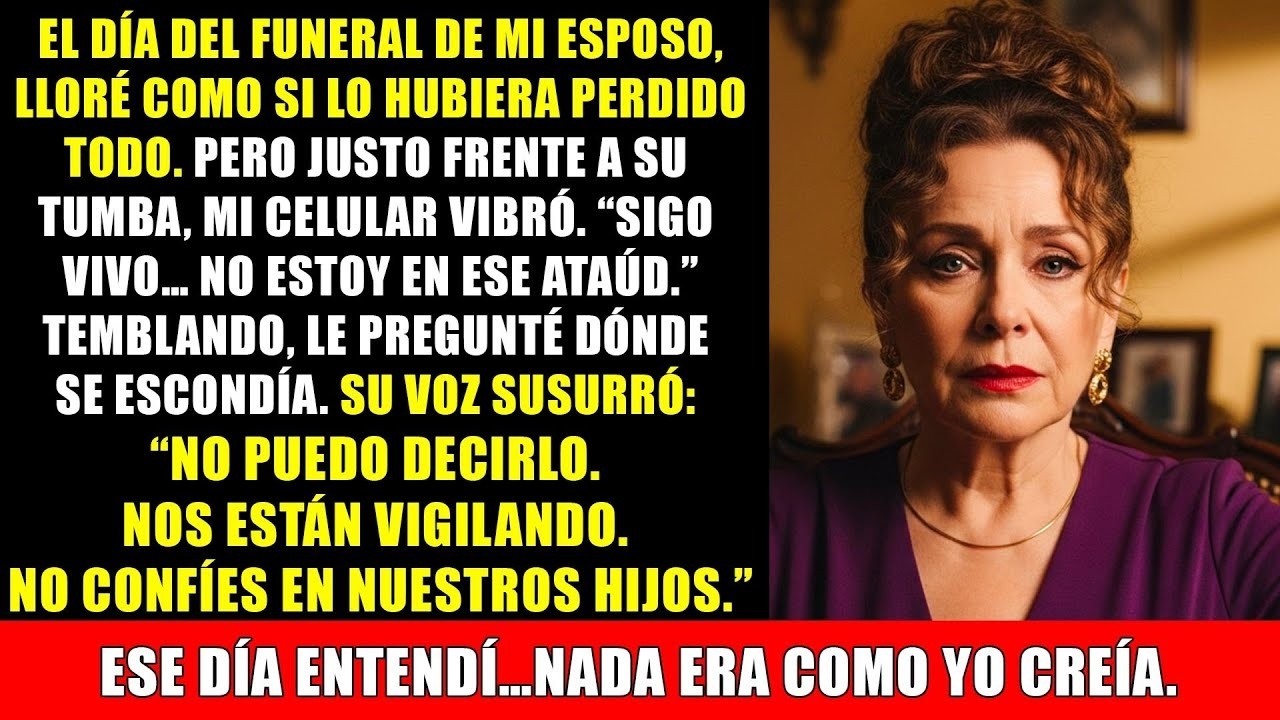 En el funeral de mi esposo, aún llorando, mi celular vibró “Sigo vivo… no confíes en nadie ”