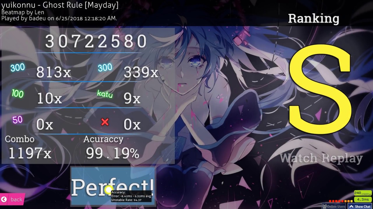 osu! | badeu | yuikonnu - Ghost Rule [Mayday] 99.19% FC 467pp #1