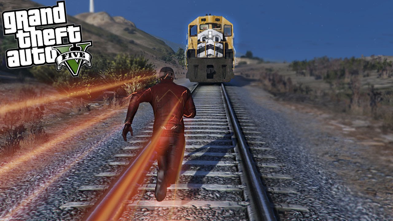 GTA 5 Mods - The Flash vs The Train