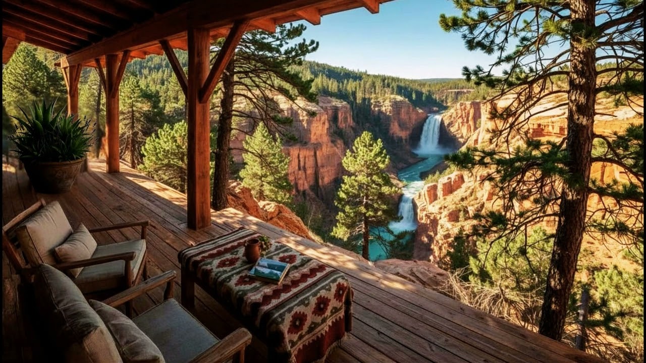 🌲 Canyon Forest Cabin Escape 🏔️ | Peaceful River & Waterfall Ambience | 3 Hours | No Music