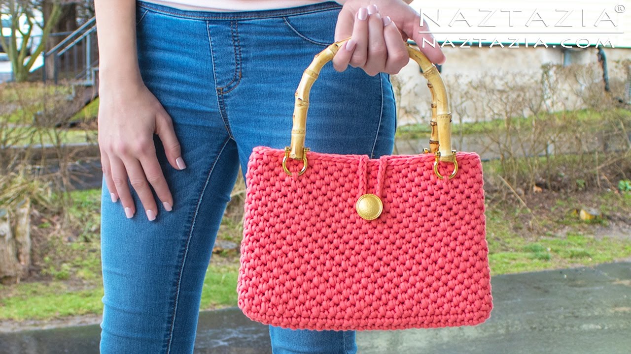 HOW to CROCHET JERSEY PURSE - DIY Tutorial for Handbag with T-Shirt Yarn Bolsa Bag