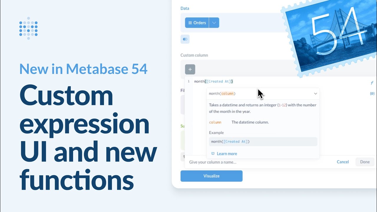 New in Metabase 54: Custom expression UI and new functions