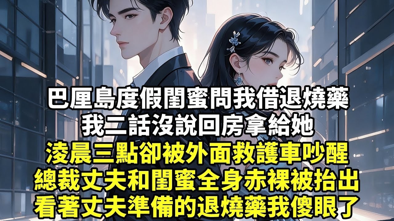 巴厘島度假閨蜜問我借退燒藥我二話沒說回房拿給她淩晨三點卻被外面救護車吵醒總裁丈夫和閨蜜全身赤裸被抬出看著丈夫準備的退燒藥我傻眼了【現實情感】【豪門言情】【為人處世】【短篇】