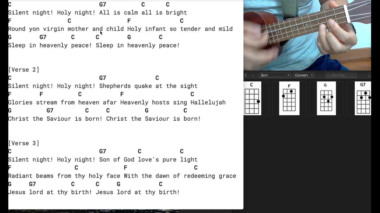 Silent Night C key Strumming  Ukulele Tutorial Play Along Sing Along