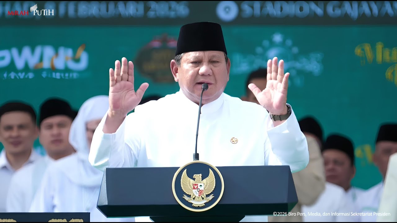 Sambutan Presiden Prabowo pada Mujahadah Kubro Satu Abad NU, Malang 8 Februari 2026