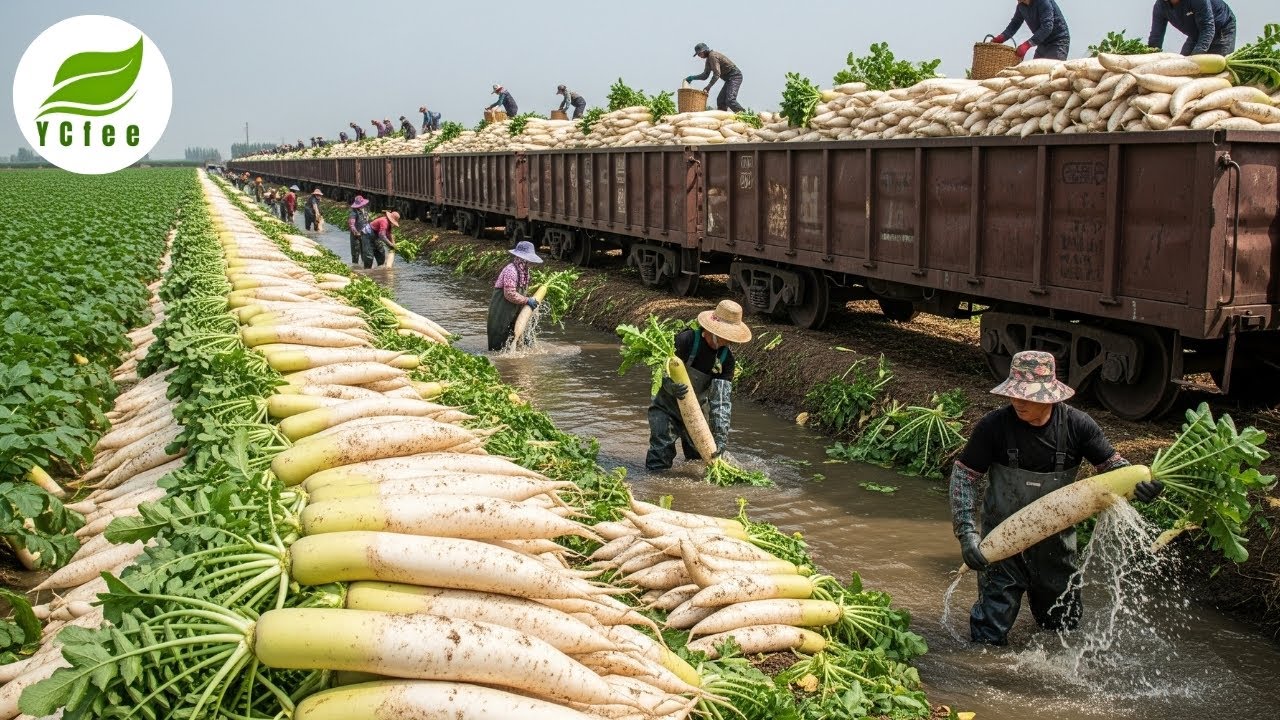 Unbelievable Mega Radish Farm - Harvesting an Entire Field in Just One Hour