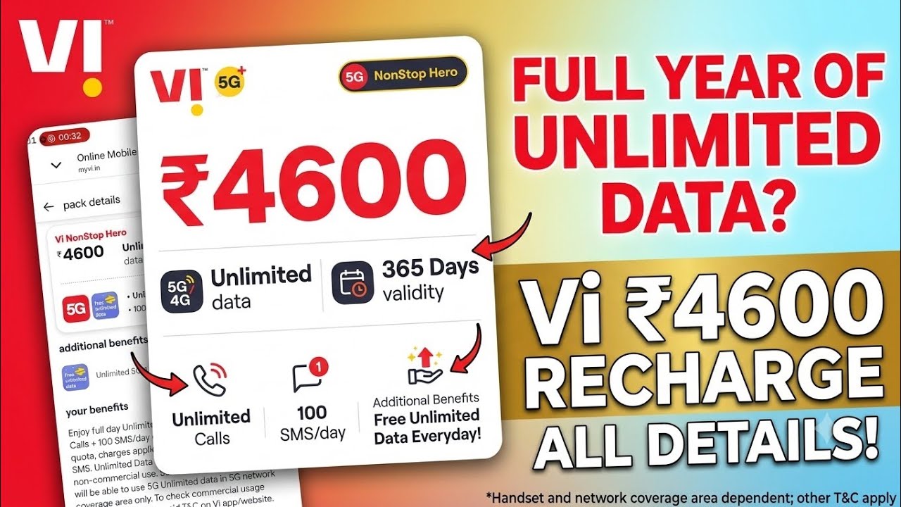 Vi ₹4600 Recharge Plan Full Details | Vodafone Idea ₹4600 Plan Details 🔥