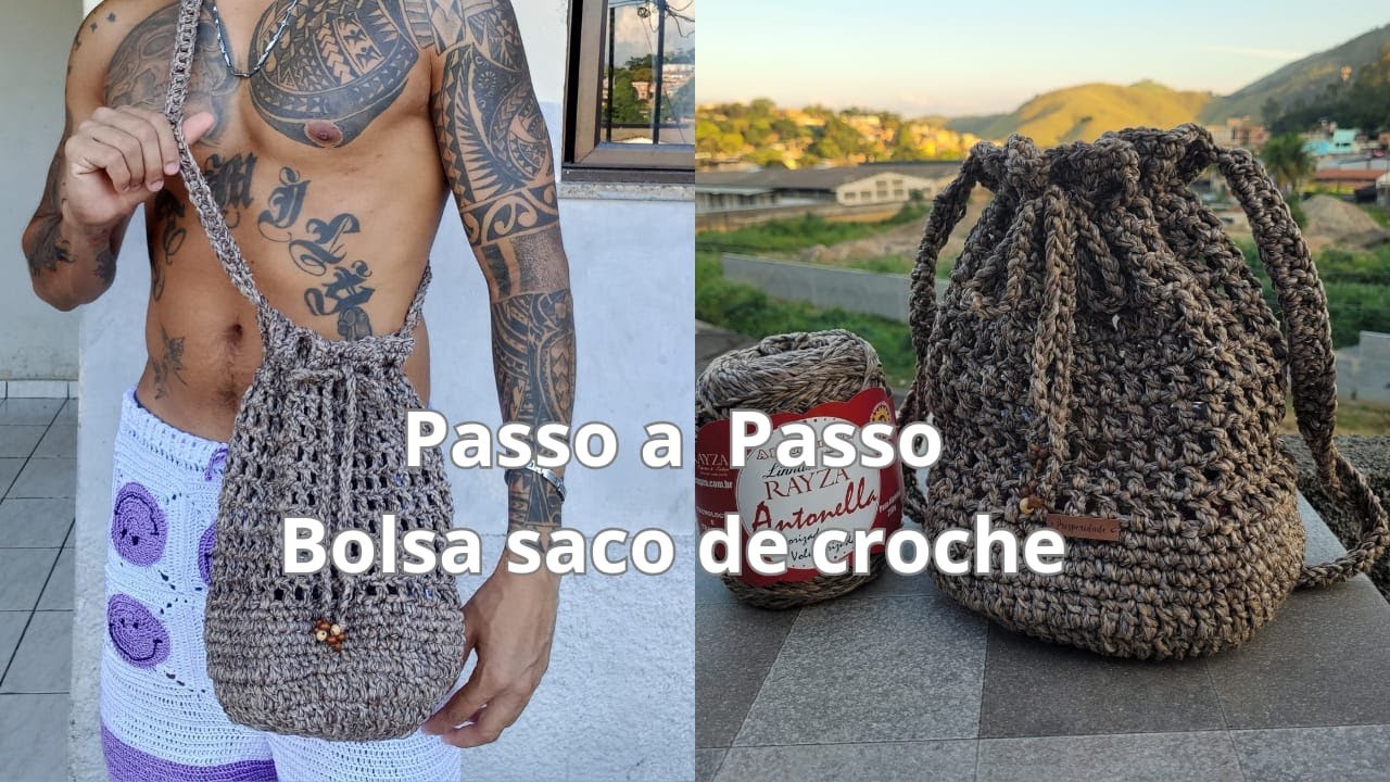 Passa a passo Bolsa saco de crochê