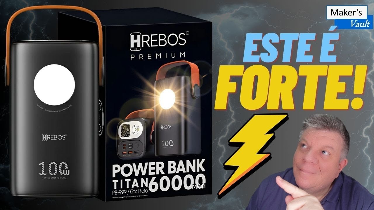 Hrebos Premium Power Bank Titan: 100W 60.000mAh | para Notebook, Celular, Tablet e Starlink