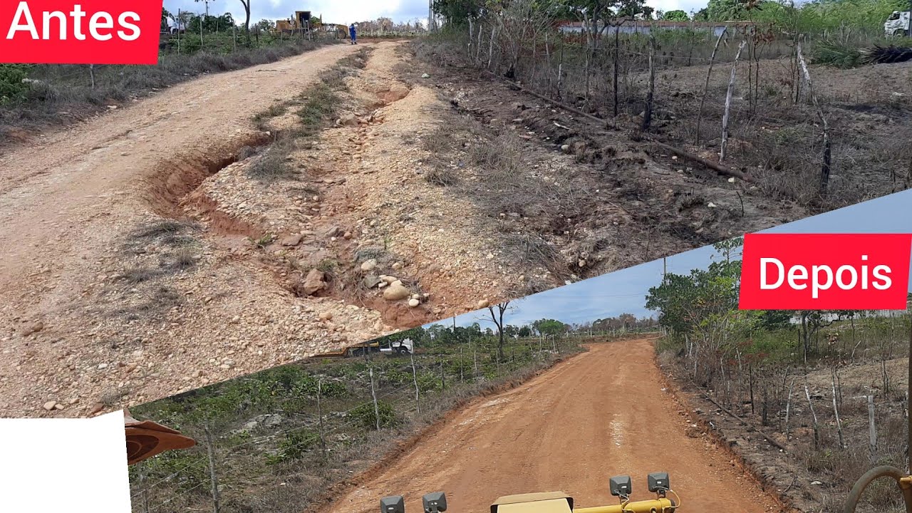 Estrada com  muitas  erosões recuperamos motoniveladora 120k/patrol/pipa e rolo liso