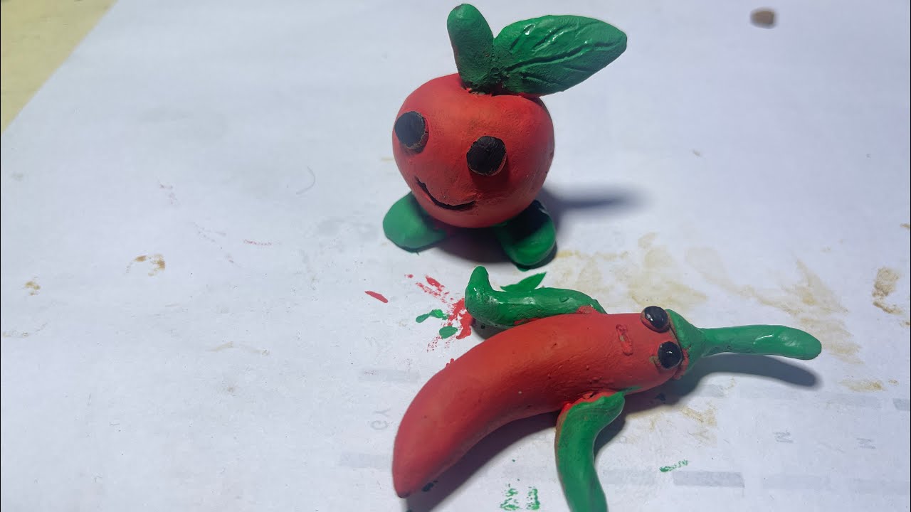CUTE CLAY APPLE & CHILI CHARACTERS | PAINTED CARTOON FIGURE TUTORIAL
