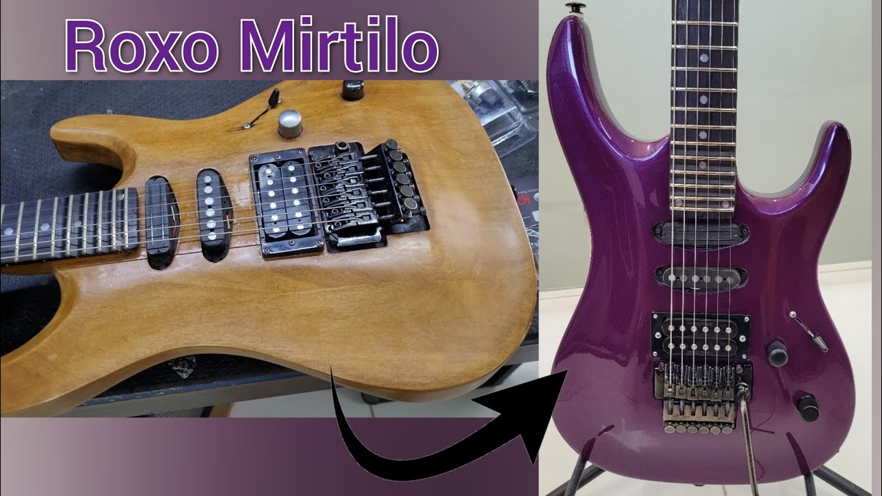 Restauração Guitarra com Floyd rose- Pintura Roxo mirtilo