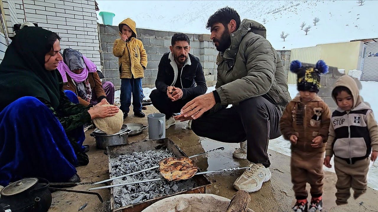 Title: Ali's Nomadic Life on a Snowy Day and Traditional Bread Baking