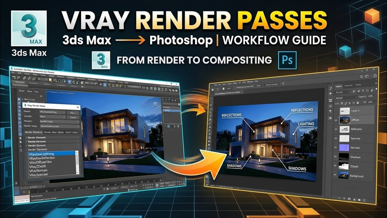 Собираем V-ray рендер пасы в Photoshop