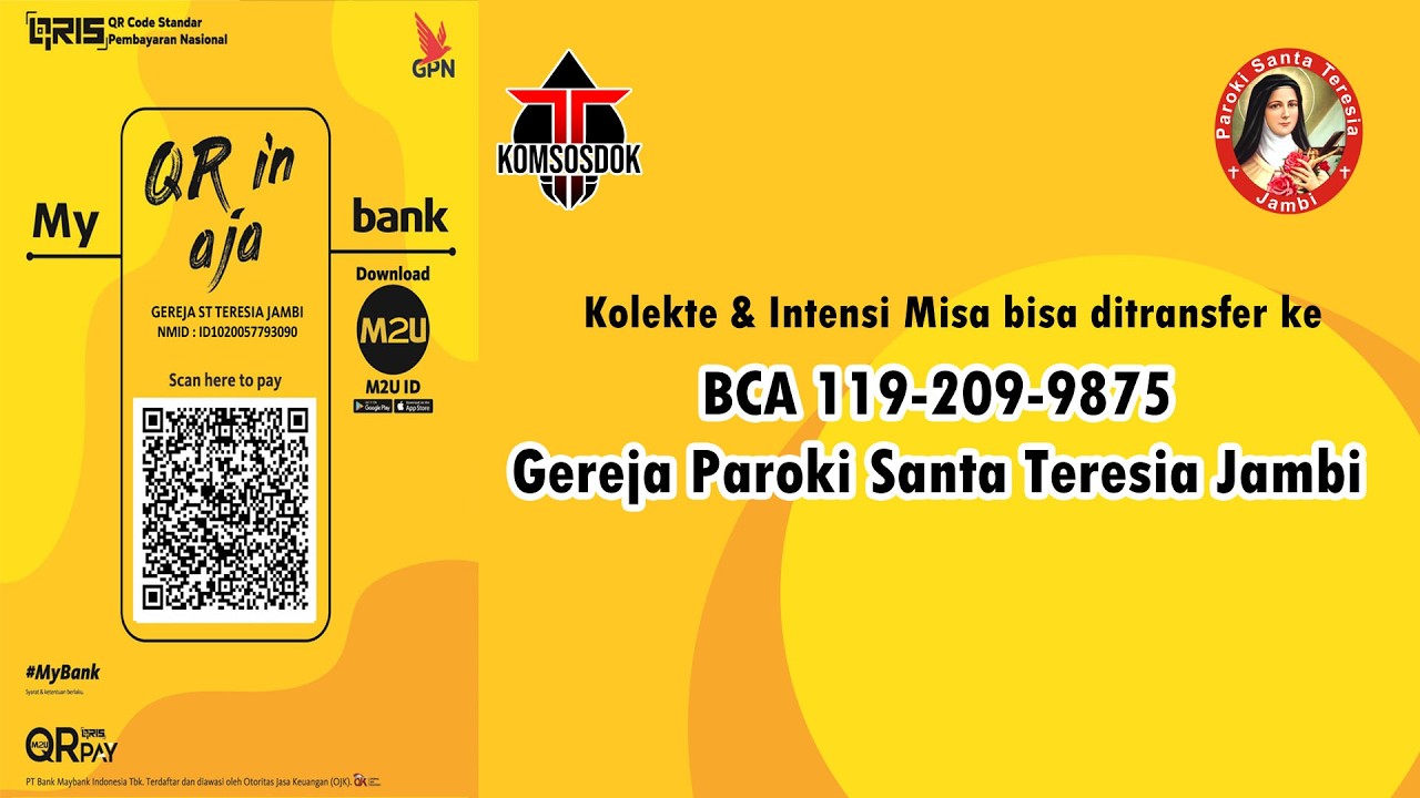 Misa Kudus, Minggu 1 Maret 2026 pukul 17.30 WIB Paroki St. Teresia Jambi